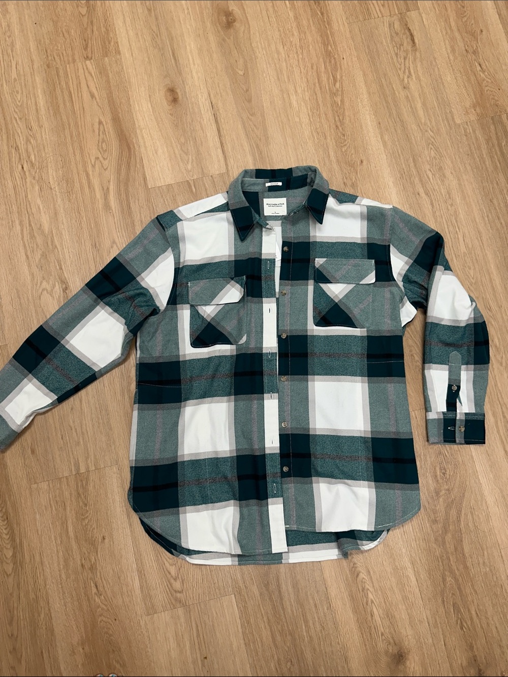 Abercrombie & Fitch Teal, White & Gray Plaid Button-Down Shirt